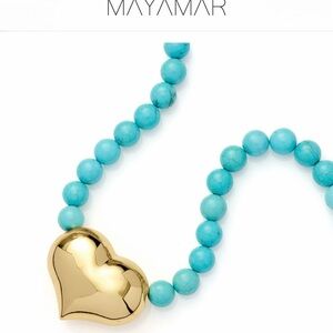 MAYAMAR Turquoise Beaded Necklace with Gold Heart Pendant